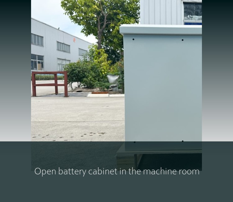 Open battery cabinet in the machine room