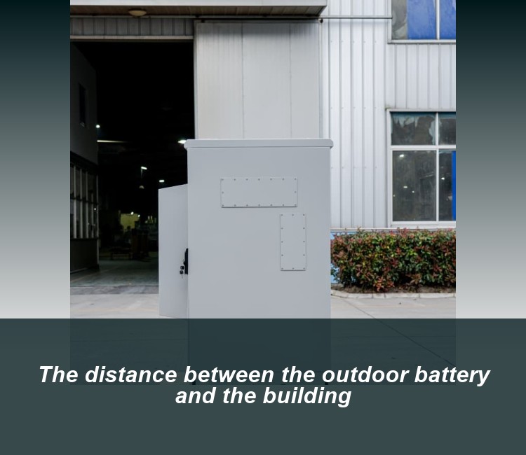 The distance between the outdoor battery and the building